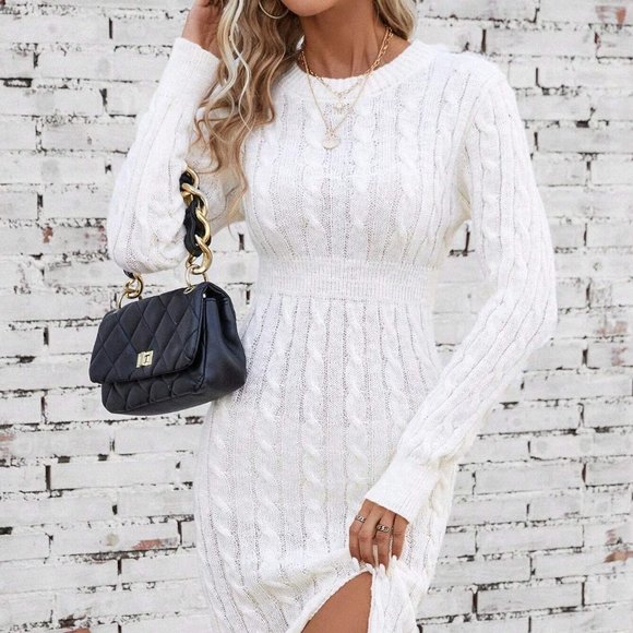 Cable Knit Split Hem Sweater Dress - Picture 5 of 5